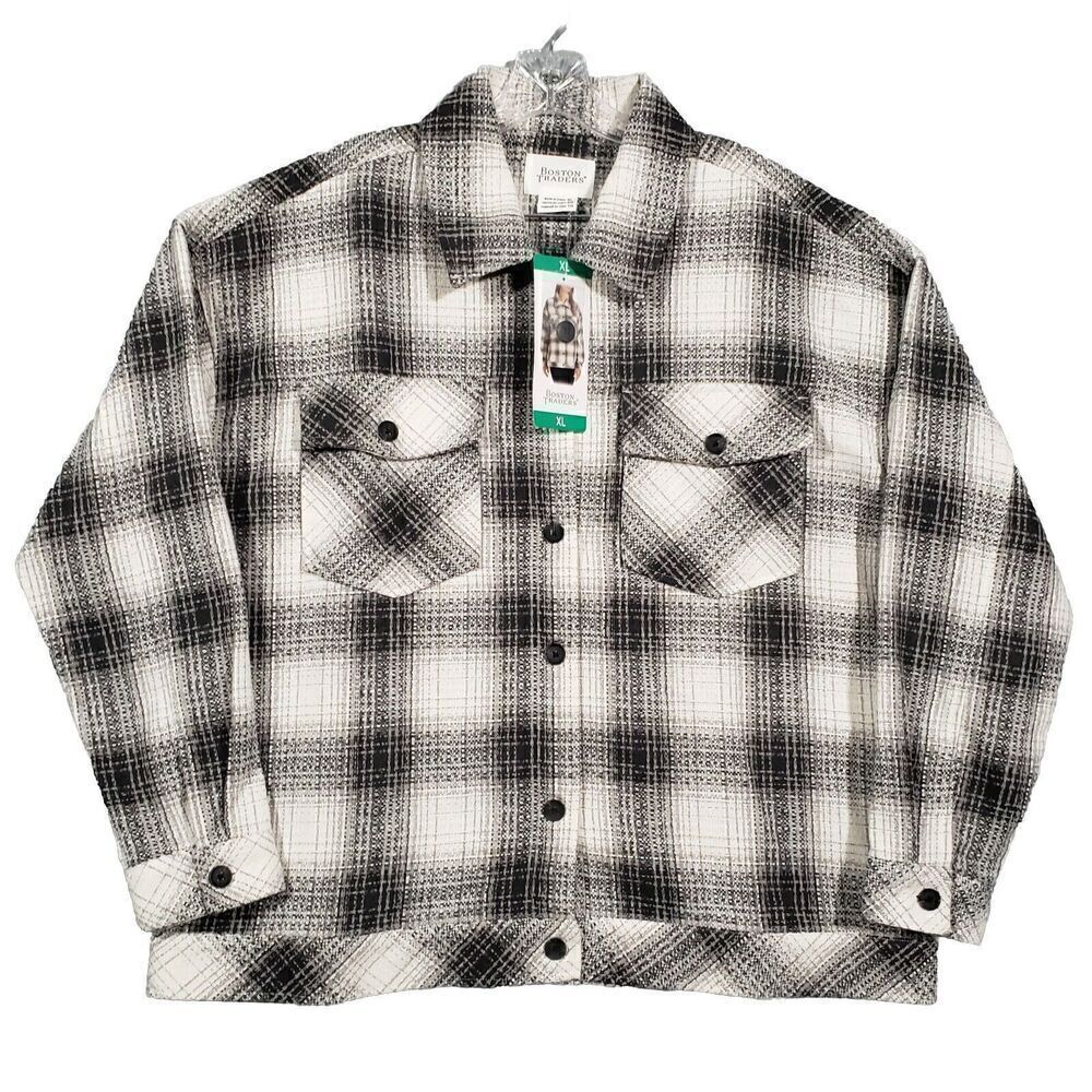Boston Traders Shirt Jacket Women's Size XL Plaid Gray Button Up NEW
